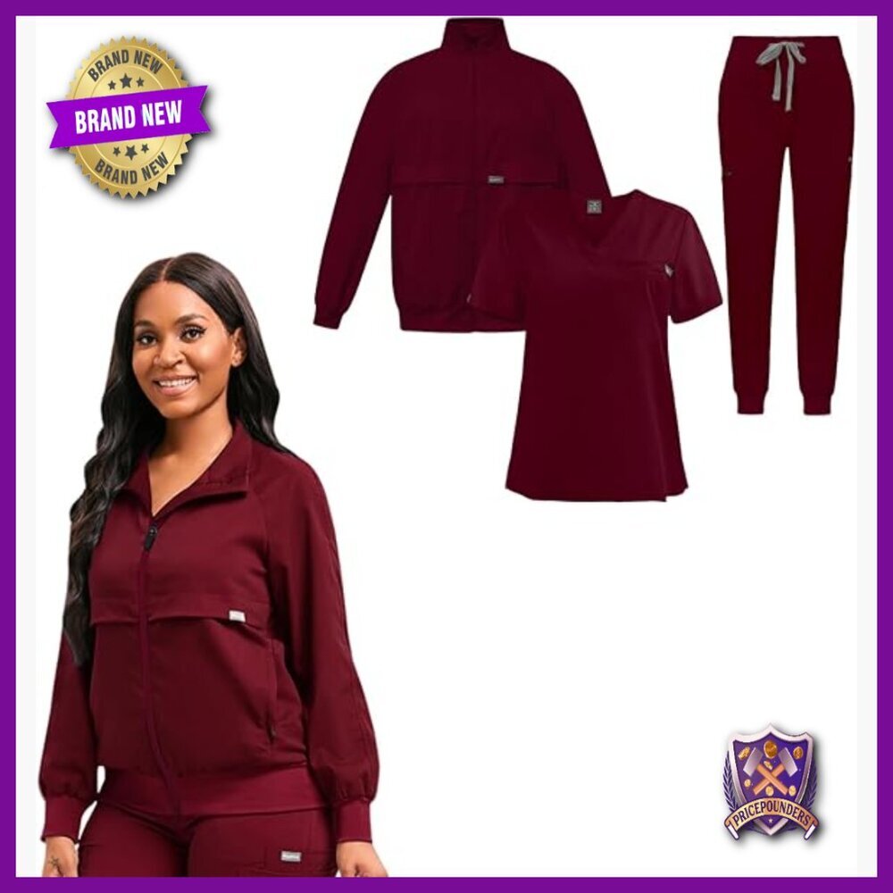 XXL 3-Piece Scrub Set with Jacket, Moisture-Wicking Stretch Fabric